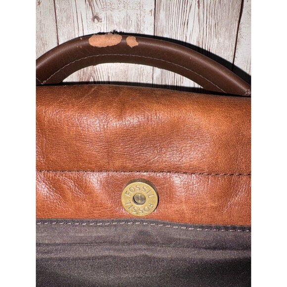 Men's Fossil Brown Leather Satchel Messenger Computer Laptop Bag Buckle Closure - Picture 9 of 16